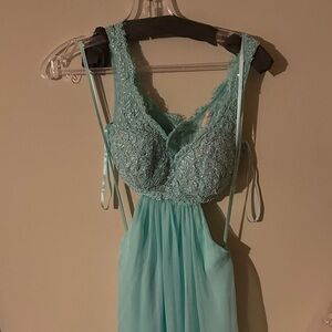 Elegant Lace and Chiffon prom Dress in Light Blue